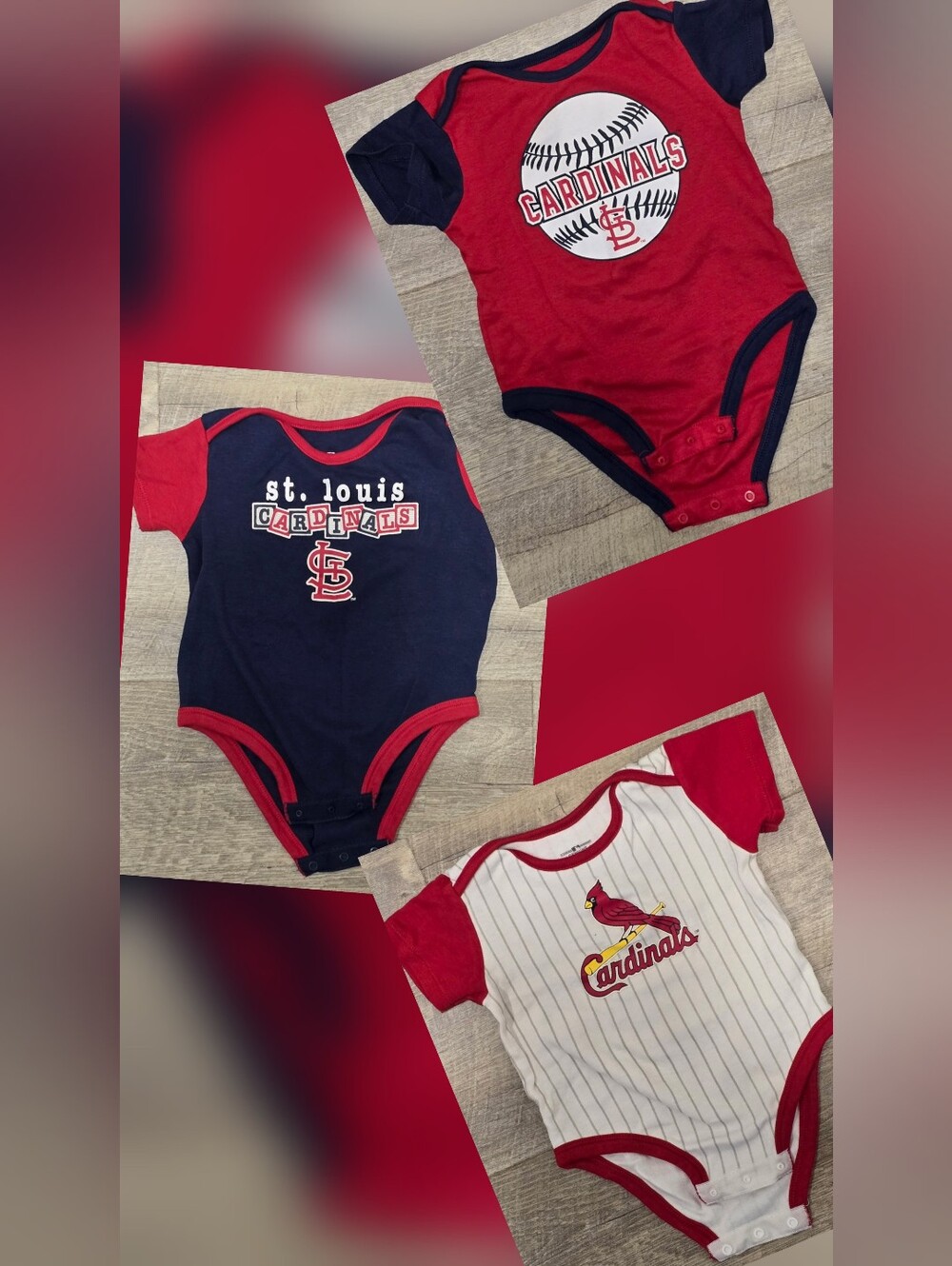 Genuine Merchandise St. Louis Cardinals Baby Bodysuit SET of 3 Red, Navy, White